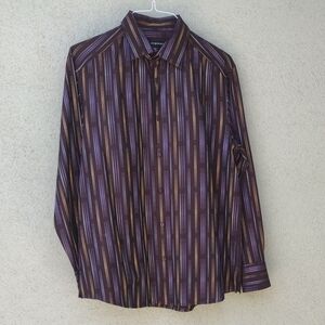 Jhane Barnes Brown Purple Striped Silk-blend Button-up Shirt L